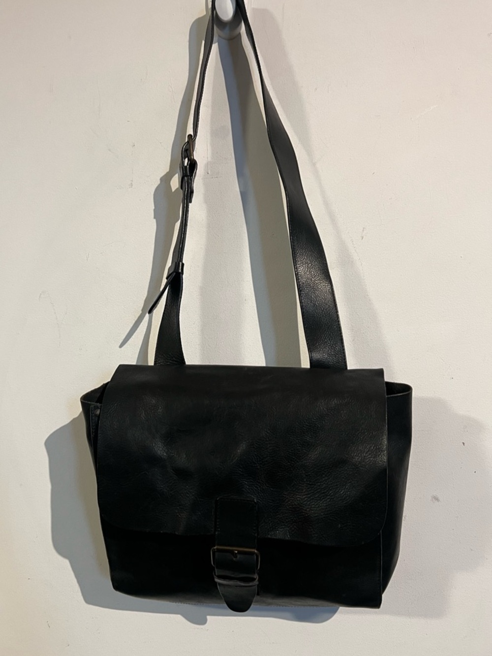 John Varvatos black leather messenger bag